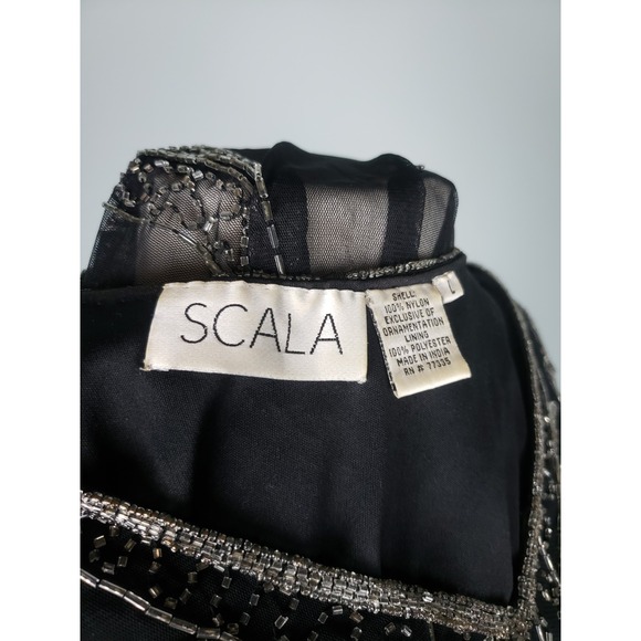 VTG Scala Womens L Beaded Y2K Camisole Top Fairy Whimsical Sequins Sparkly Black - Picture 7 of 9